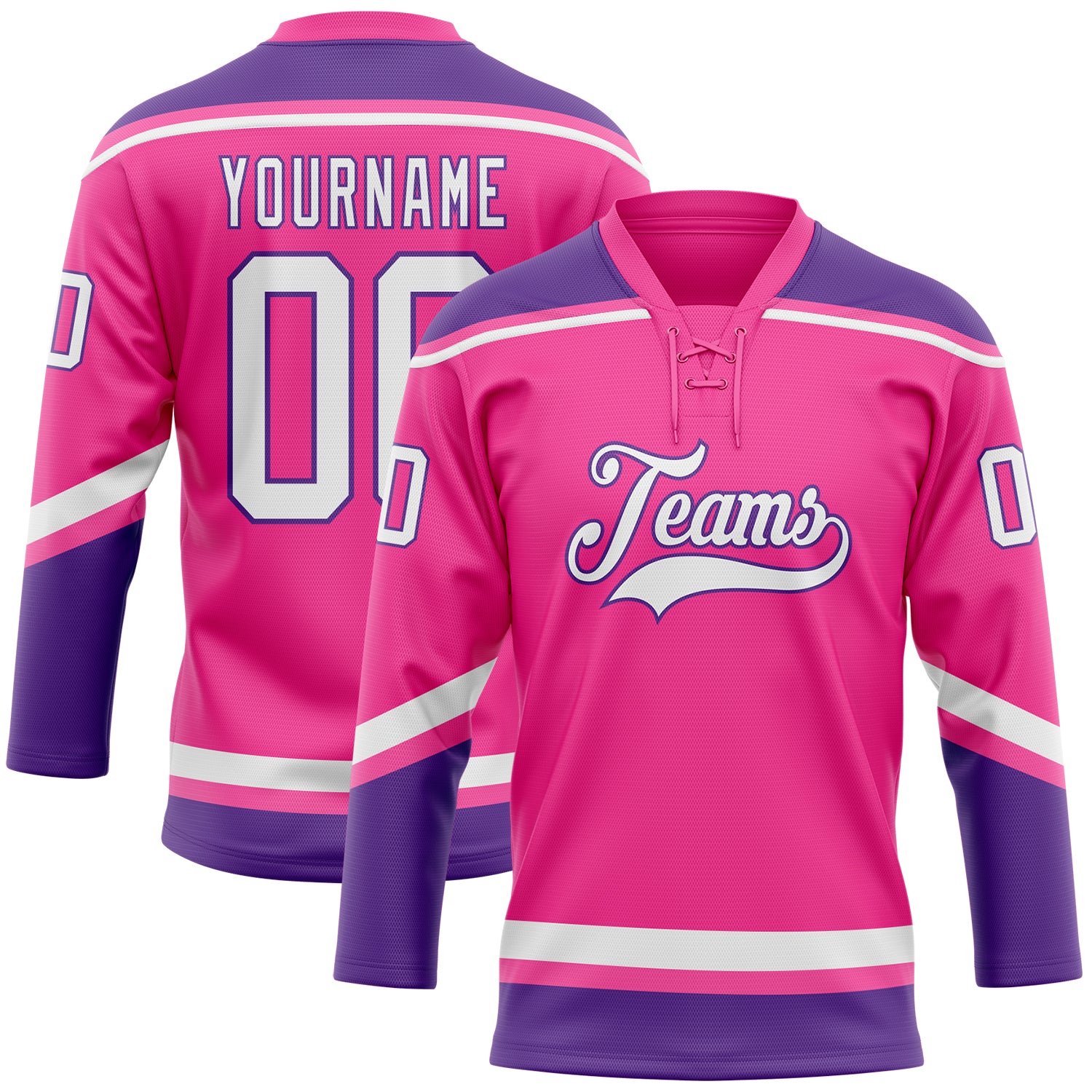 Custom Black Purple-Pink Hockey Lace Neck Jersey Discount