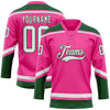 Custom Pink White-Green Hockey Lace Neck Jersey