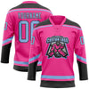 Custom Pink Light Blue-Black Hockey Lace Neck Jersey