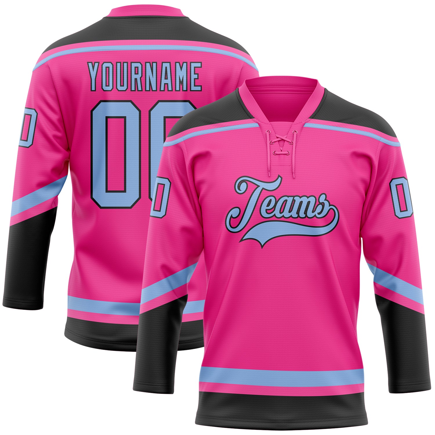 Custom Black Pink-Light Blue Hockey Lace Neck Jersey Fast Shipping –  FiitgCustom