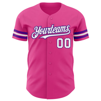 Custom Pink White-Purple Authentic Baseball Jersey