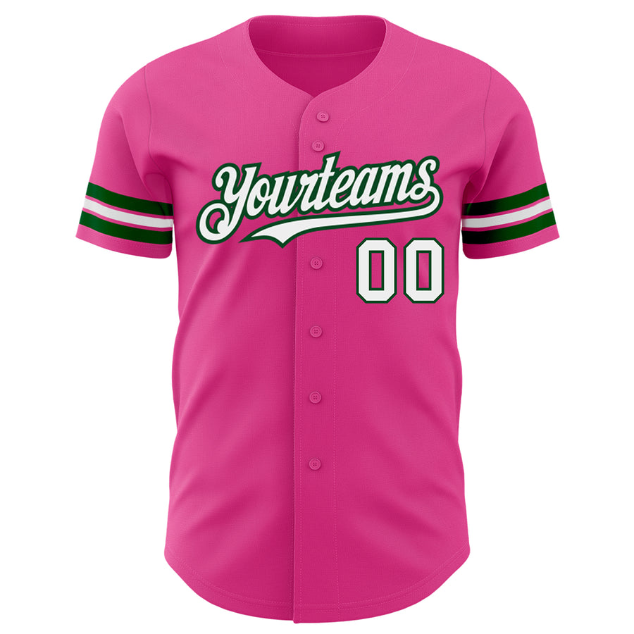 Custom Pink White-Green Authentic Baseball Jersey