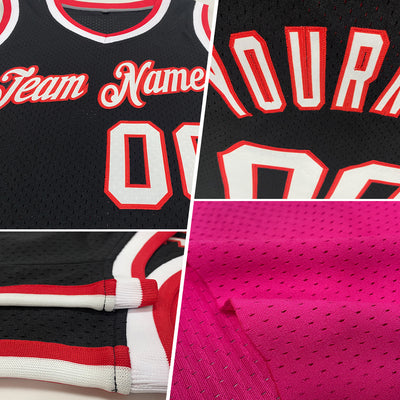 Custom Pink White-Black Authentic Throwback Basketball Jersey