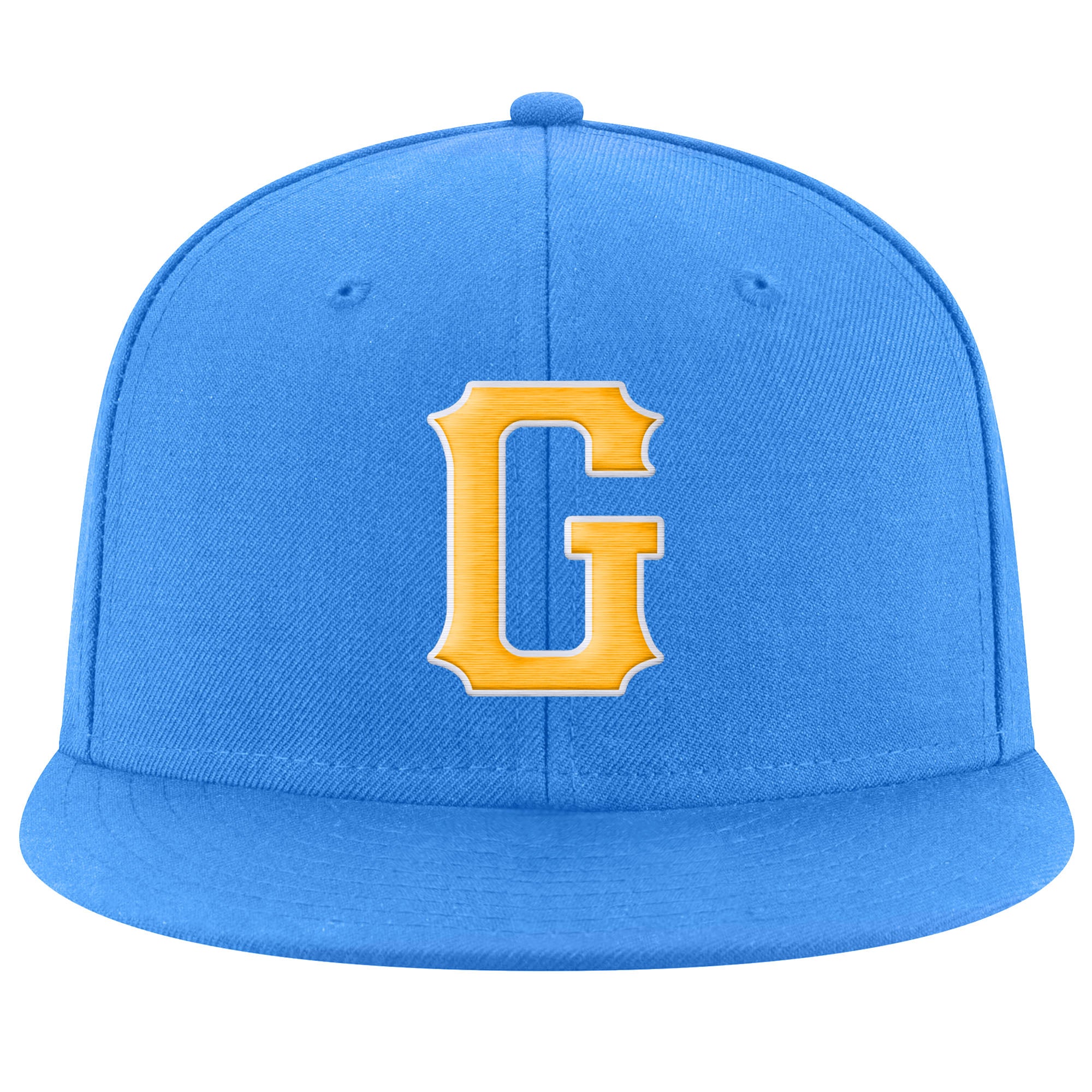 Custom Powder Blue Gold-White Stitched Adjustable Snapback Hat