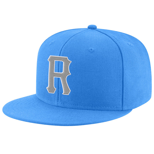 Custom Powder Blue Adjustable Snapback Hat Gray-White Stitched