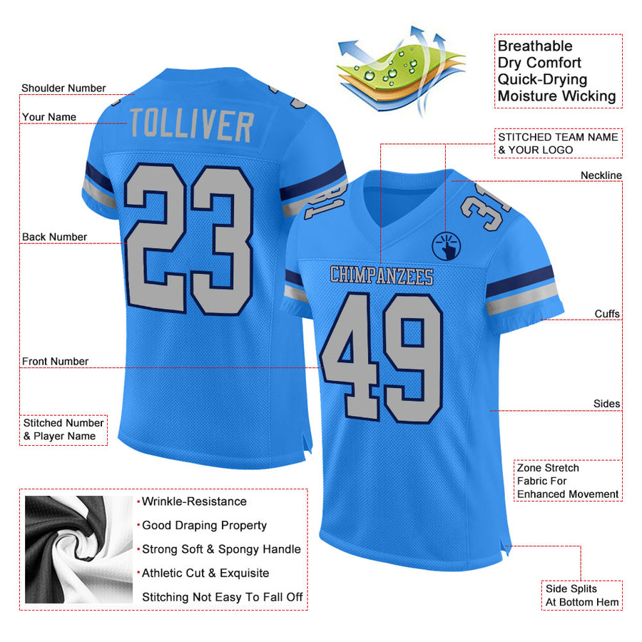 Custom Powder Blue Pink-Black Mesh Authentic Throwback Football Jersey  Discount