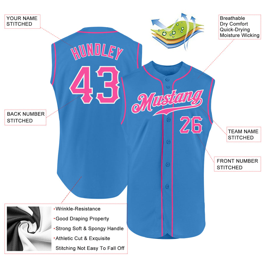 Custom Powder Blue Pink-White Authentic Sleeveless Baseball Jersey