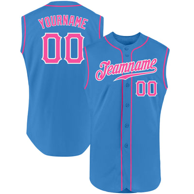 Custom Powder Blue Pink-White Authentic Sleeveless Baseball Jersey