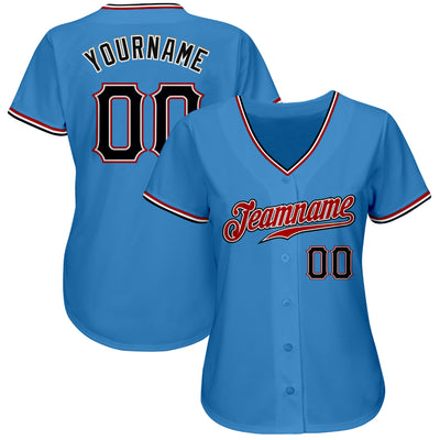 Custom Powder Blue Black-Red Authentic Baseball Jersey