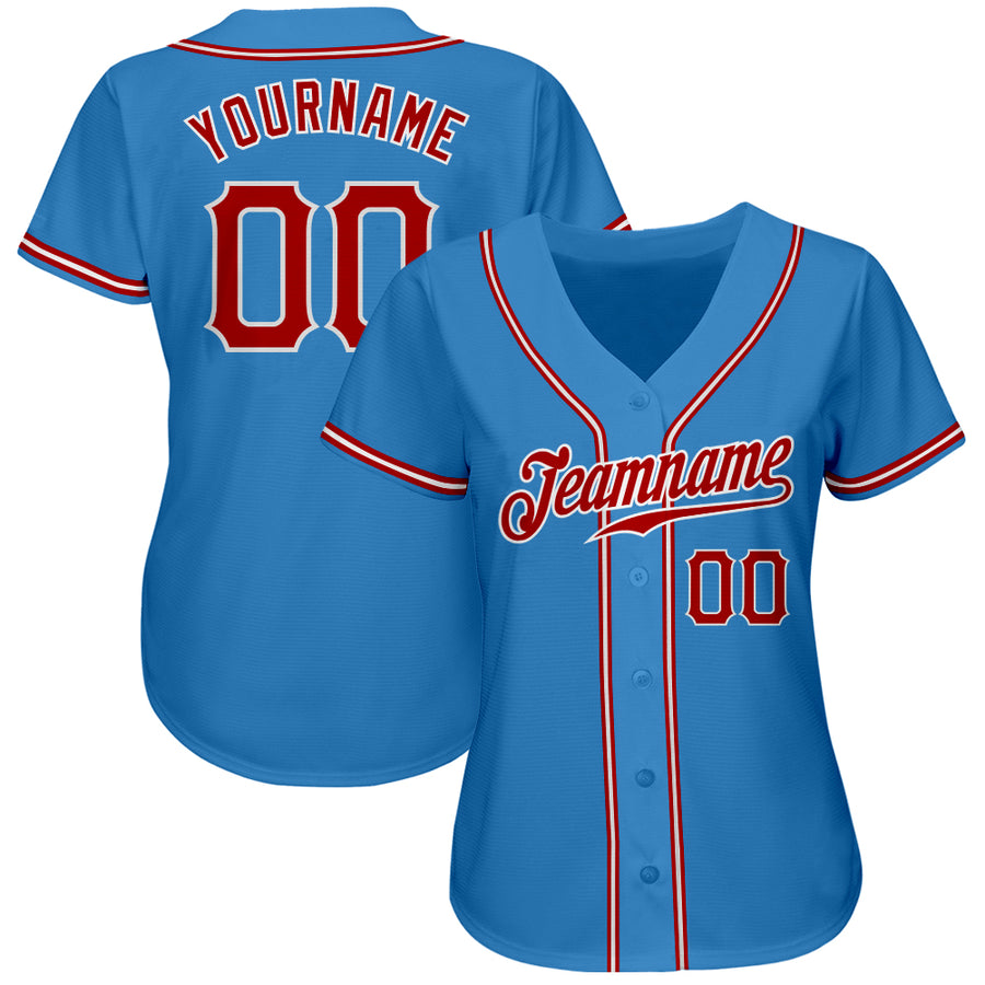 Custom Powder Blue Red-White Authentic Baseball Jersey