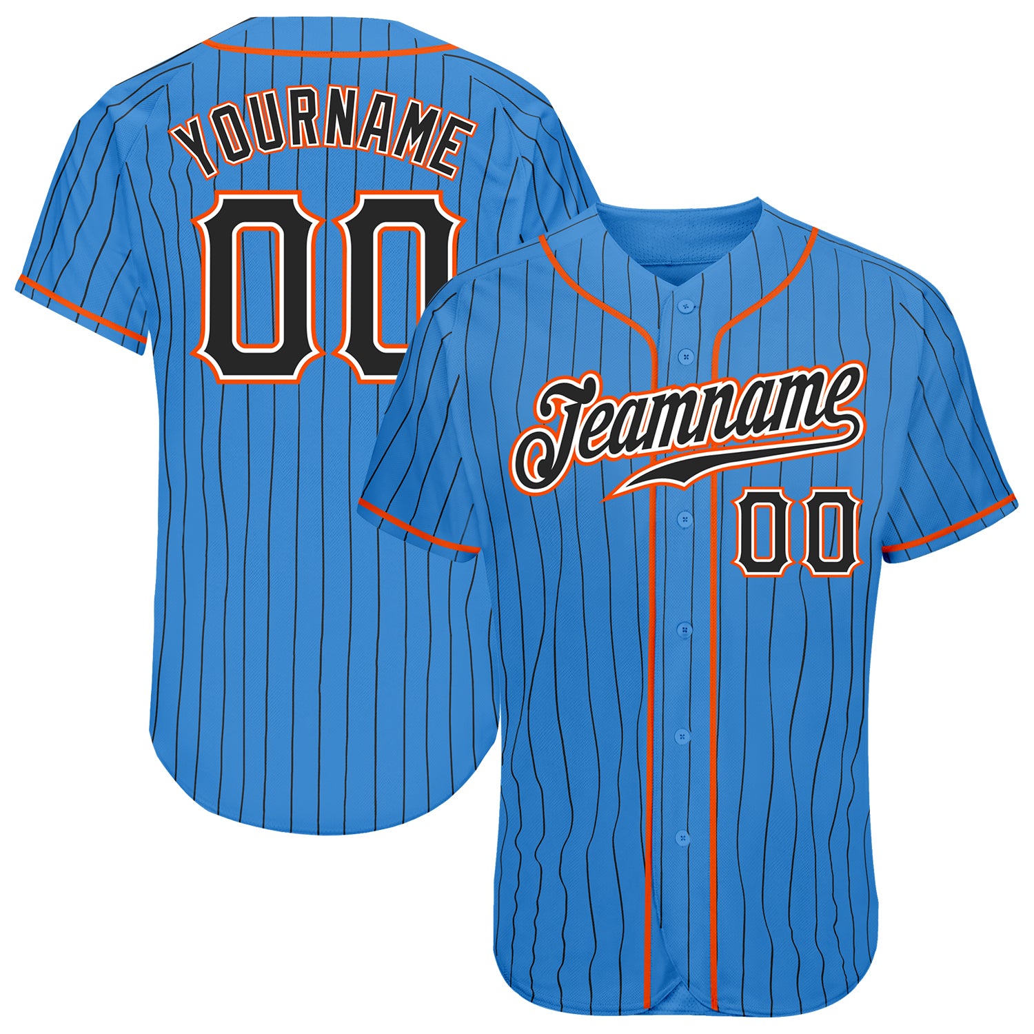 Custom Powder Blue Baseball Jersey Black-Orange Authentic - FansIdea