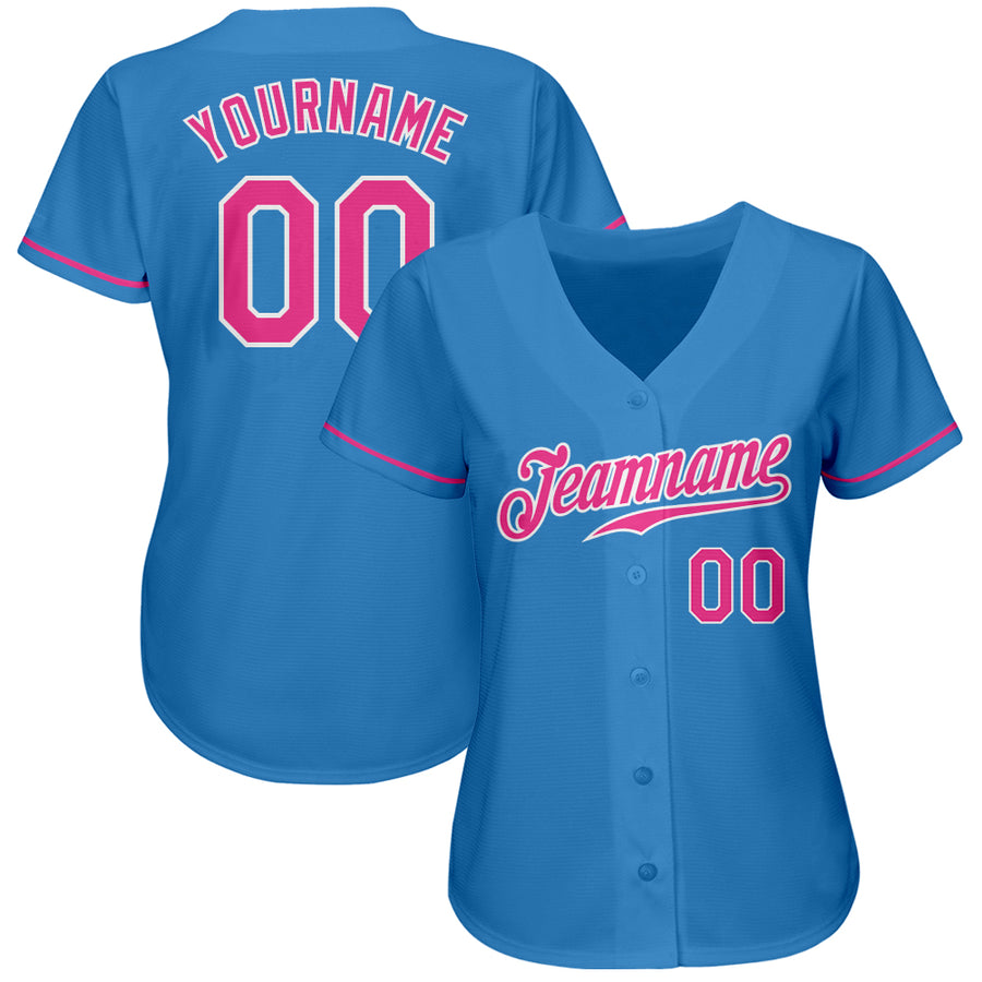 Custom Powder Blue Pink-White Authentic Baseball Jersey