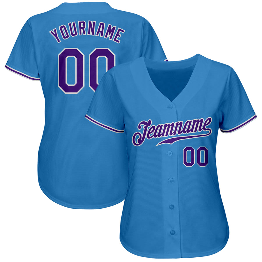 Custom Powder Blue Purple-White Authentic Baseball Jersey