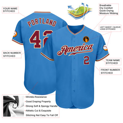 Custom Powder Blue Crimson-City Cream Authentic Baseball Jersey