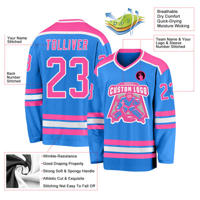 Custom Powder Blue Pink-White Hockey Jersey