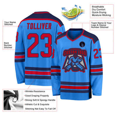 Custom Powder Blue Red-Navy Hockey Jersey