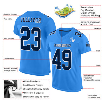 Custom Powder Blue Navy-White Mesh Authentic Football Jersey