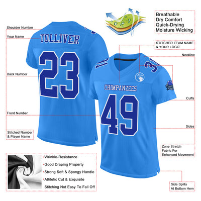 Custom Powder Blue Royal-White Mesh Authentic Football Jersey