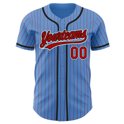 Custom Powder Blue Red Pinstripe Red-Black Authentic Baseball Jersey