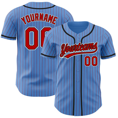 Custom Gray Black Pinstripe Red-Black Authentic Baseball Jersey