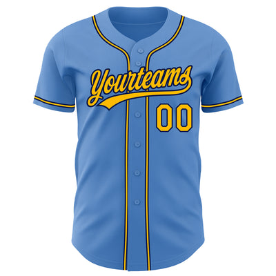 Custom Powder Blue Yellow-Navy Authentic Baseball Jersey