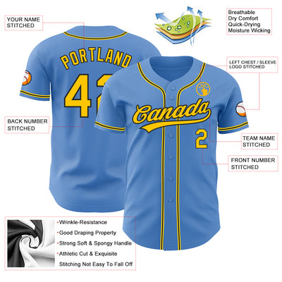 Custom Powder Blue Yellow-Black Authentic Baseball Jersey