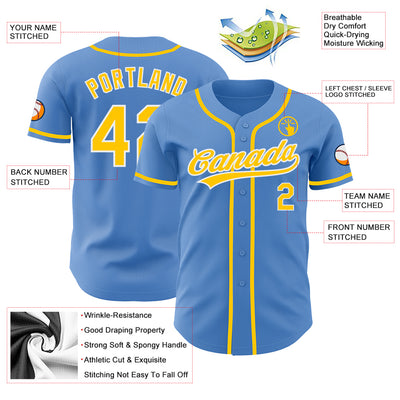 Custom Powder Blue Yellow-White Authentic Baseball Jersey