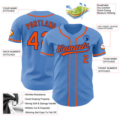 Custom Powder Blue Orange-Royal Authentic Baseball Jersey