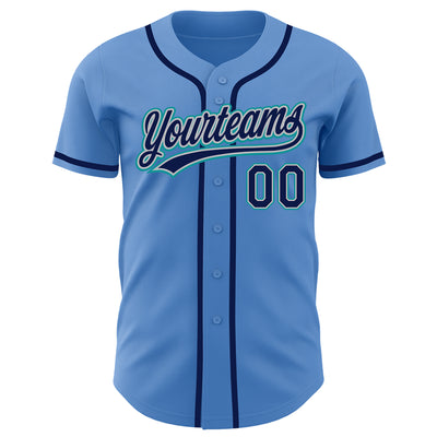 Custom Powder Blue Navy Gray-Teal Authentic Baseball Jersey