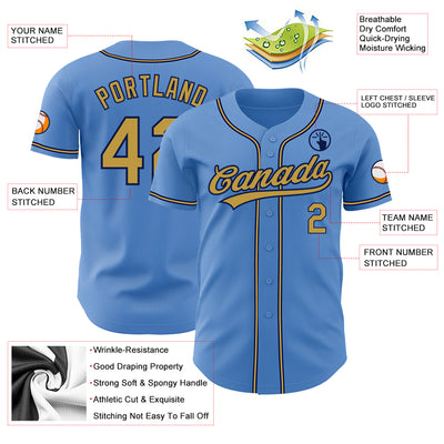 Custom Powder Blue Old Gold-Navy Authentic Baseball Jersey