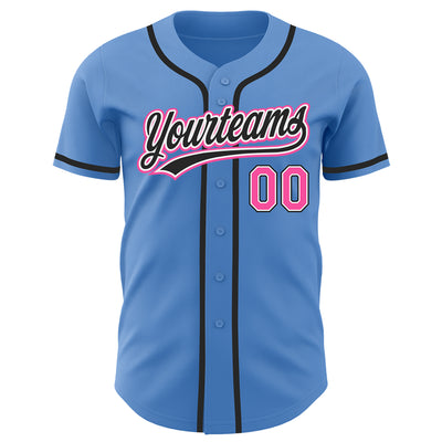 Custom Powder Blue Pink-Black Authentic Baseball Jersey