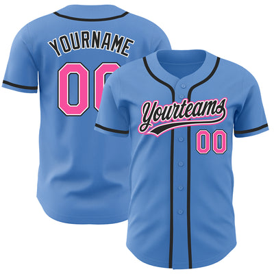 Custom Powder Blue Pink-Black Authentic Baseball Jersey