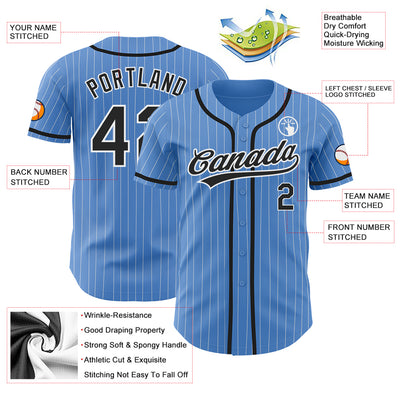 Custom Powder Blue White Pinstripe Black Authentic Baseball Jersey