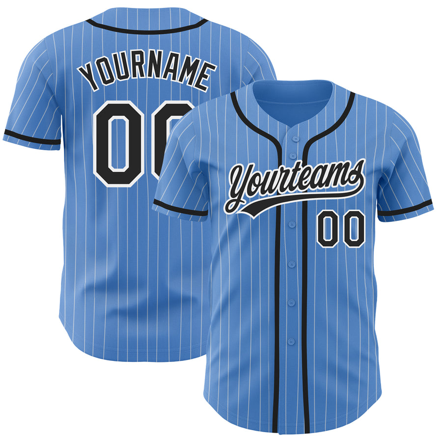 Blue pinstripe sales baseball jersey