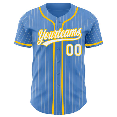 Custom Powder Blue White Pinstripe Yellow Authentic Baseball Jersey