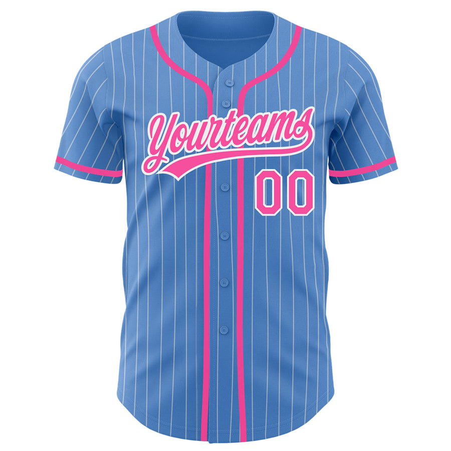 Custom Light Blue White Pinstripe Red-Navy Authentic Baseball Jersey  Discount