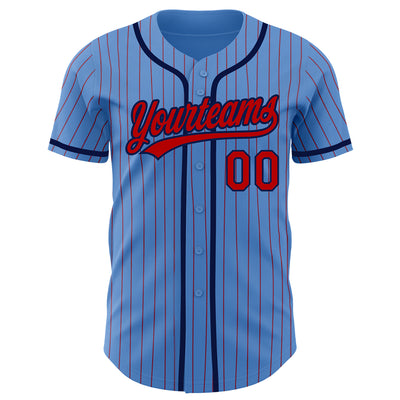 Custom Powder Blue Red Pinstripe Navy Authentic Baseball Jersey