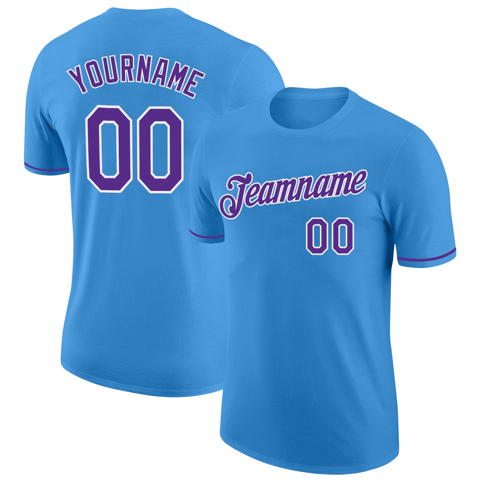 Custom Powder Blue Performance T-Shirt Purple-White - FansIdea