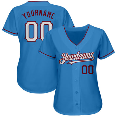 Custom Powder Blue White-Crimson Authentic Baseball Jersey