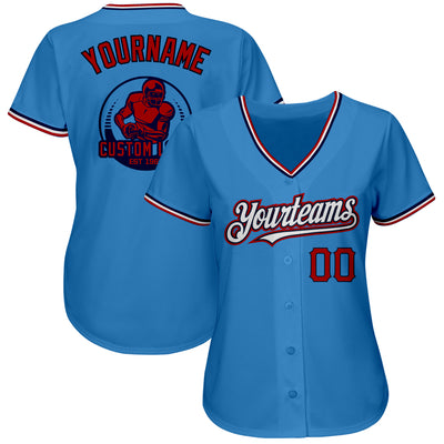 Custom Powder Blue Red-Navy Pinstripe Red Authentic Baseball Jersey