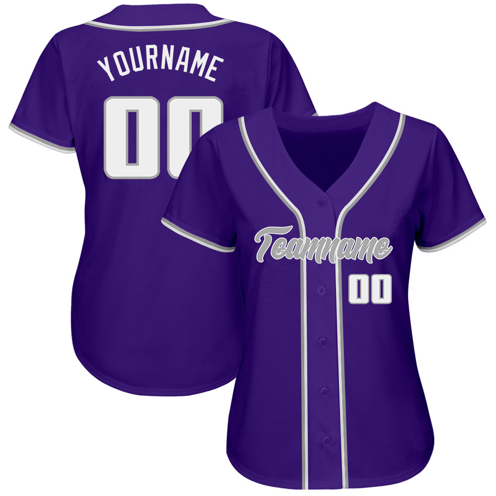 Custom Purple White-Gray Authentic Baseball Jersey