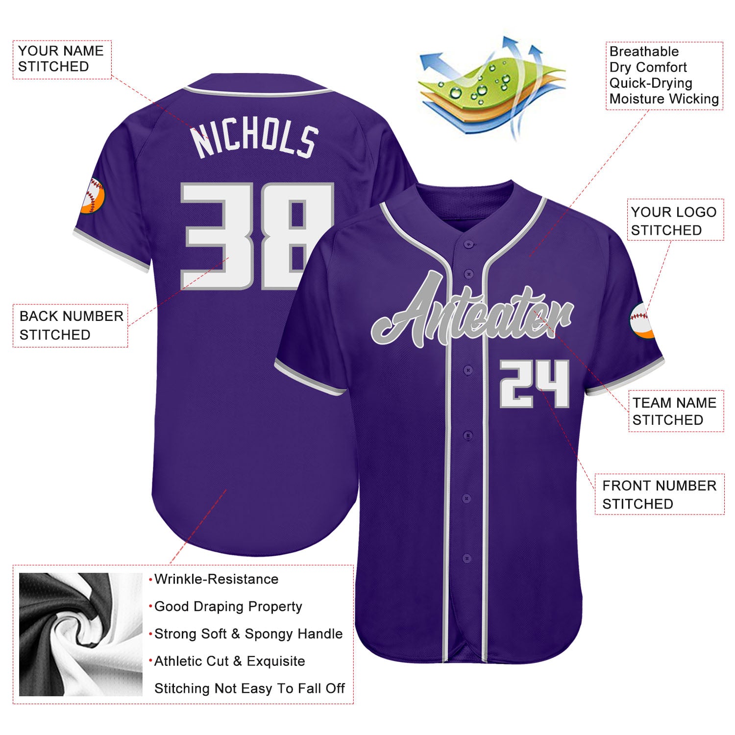 Custom Purple White-Gray Authentic Baseball Jersey