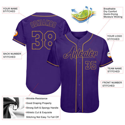 Custom Purple Purple-Old Gold Authentic Baseball Jersey