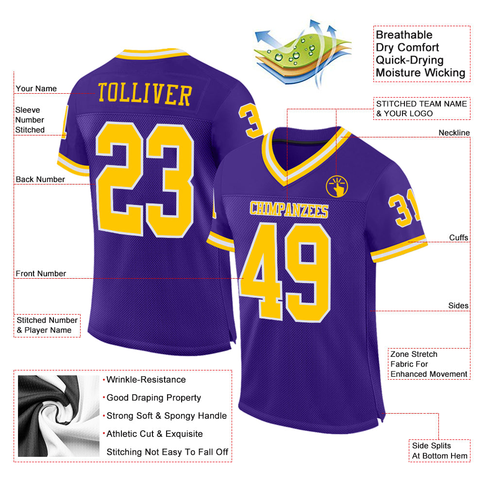 FIITG Custom Football Jersey Purple Gold-White Mesh Authentic Throwback