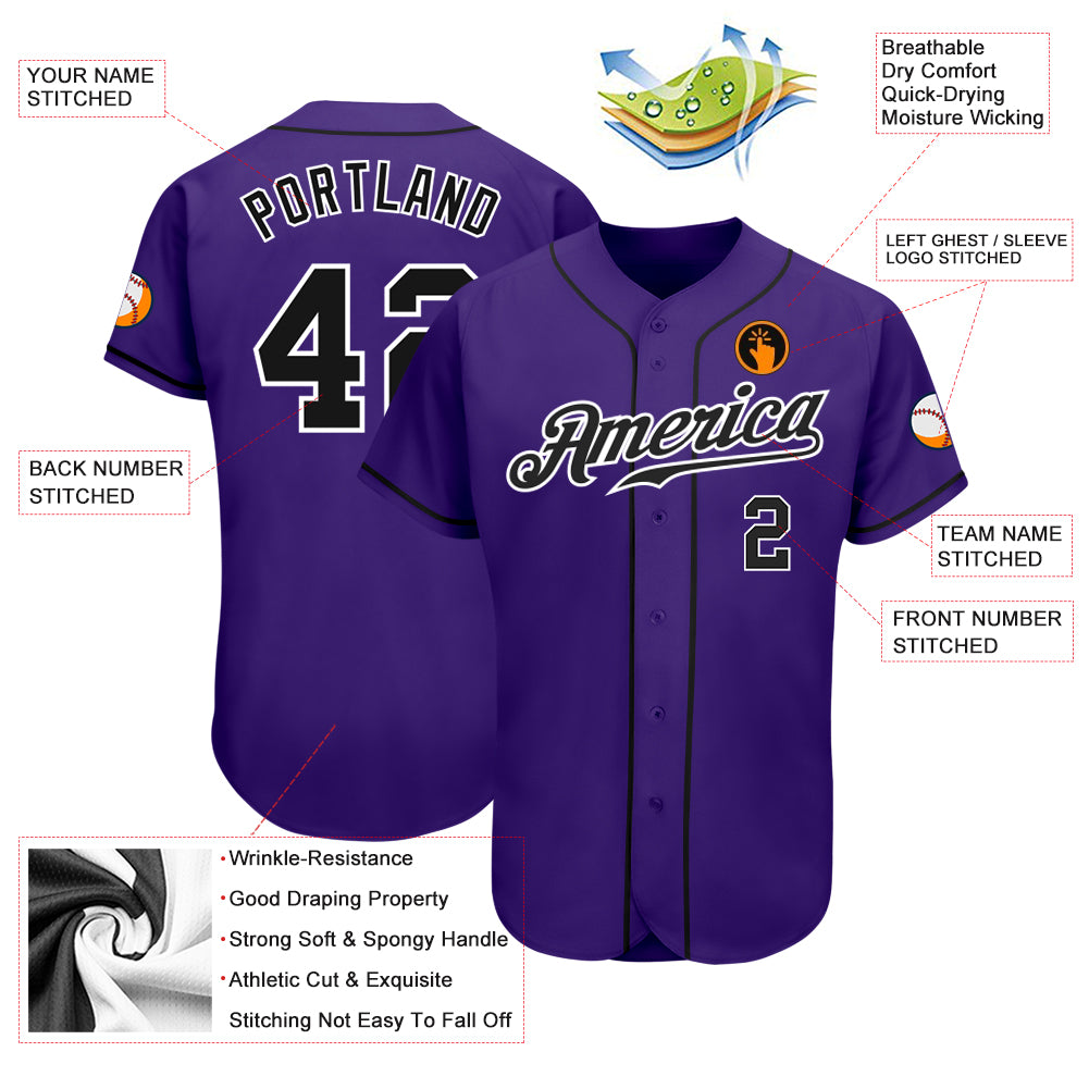 Custom Purple Black-White Authentic Baseball Jersey