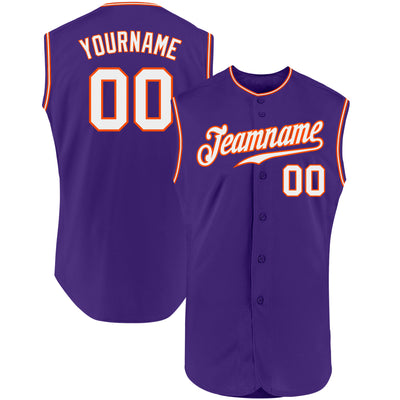 Custom Purple White-Orange Authentic Sleeveless Baseball Jersey