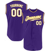 Custom Purple White-Gold Authentic Sleeveless Baseball Jersey