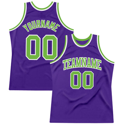 Custom Neon Green Purple-White Authentic Throwback Basketball Jersey