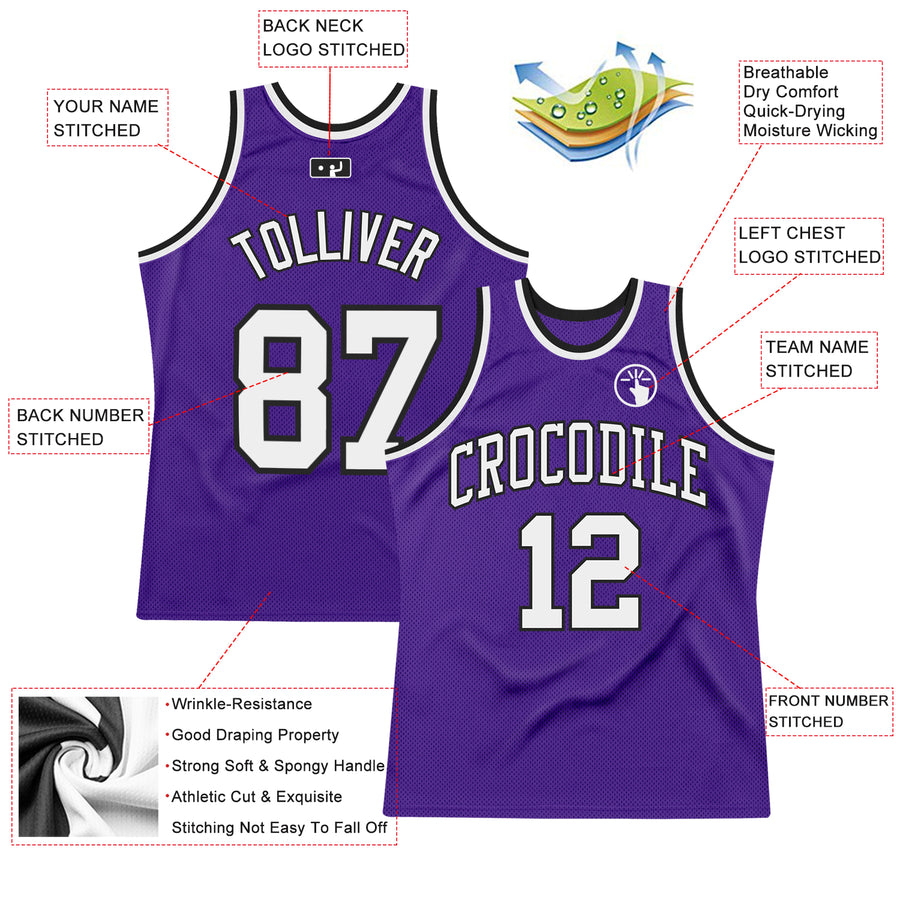 Custom Purple White-Black Authentic Throwback Basketball Jersey