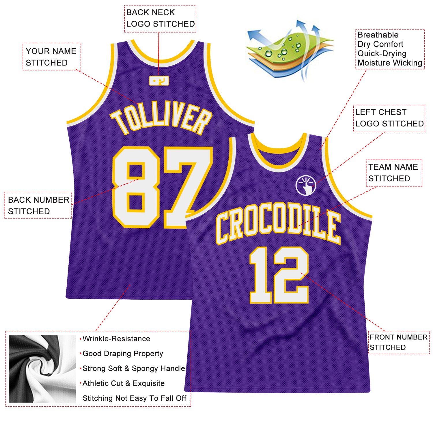 Custom Purple White-Gold Authentic Throwback Basketball Jersey